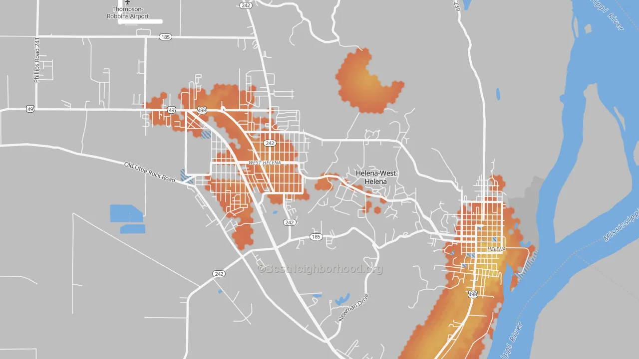 Bike Grade map of Helena-West Helena, AR
