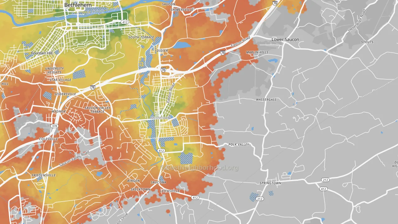 Bike Grade map of Hellertown, PA