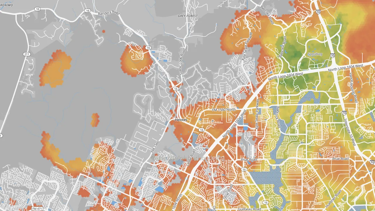 Bike Grade map of Helotes, TX