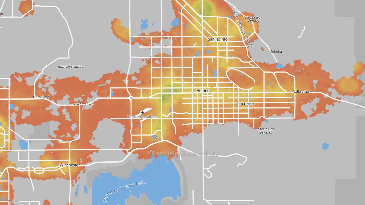 Bike Grade map of Hemet, CA