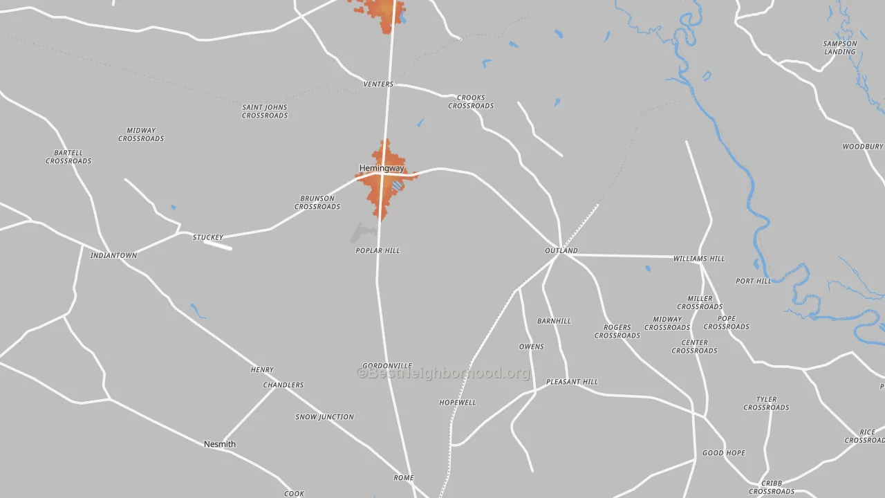 Bike Grade map of Hemingway, SC