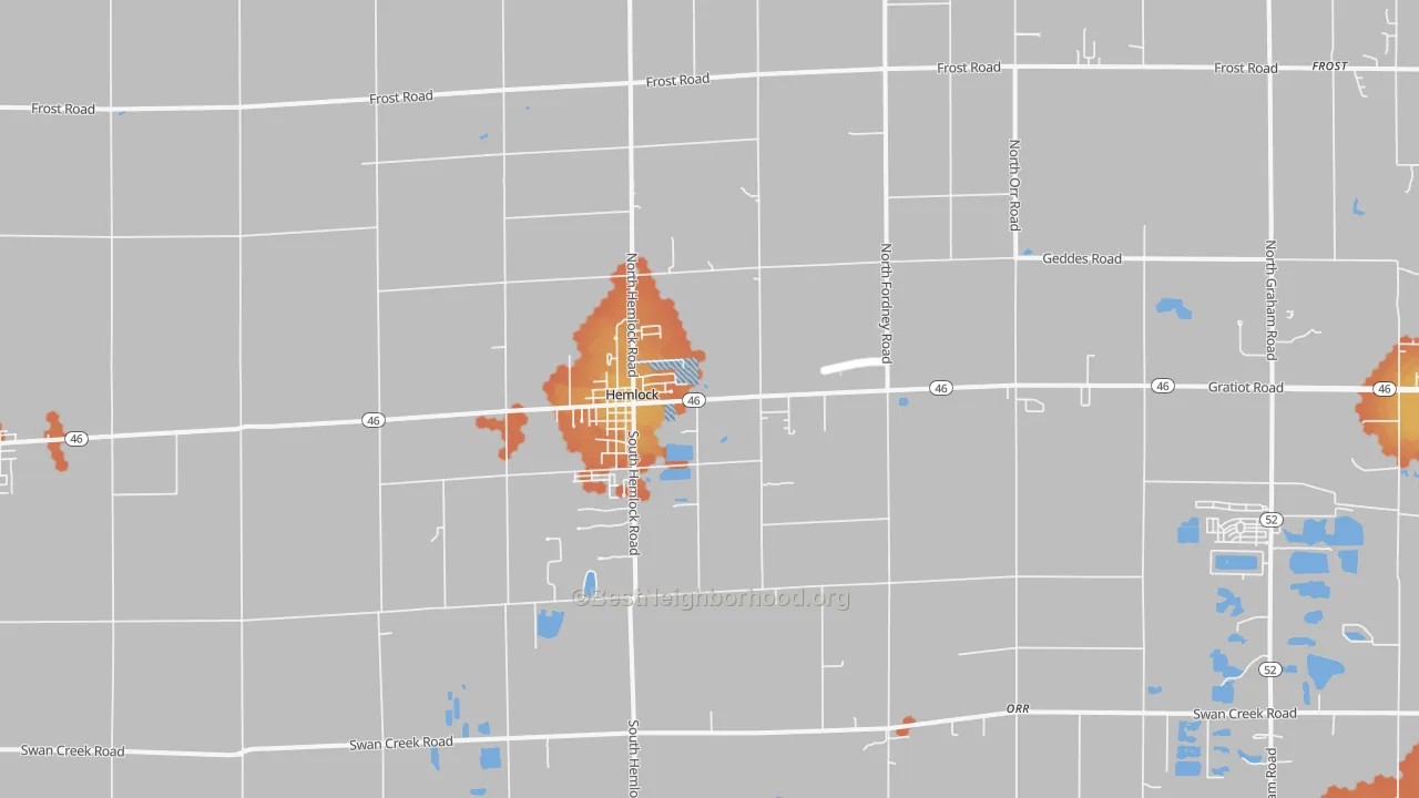 Bike Grade map of Hemlock, MI