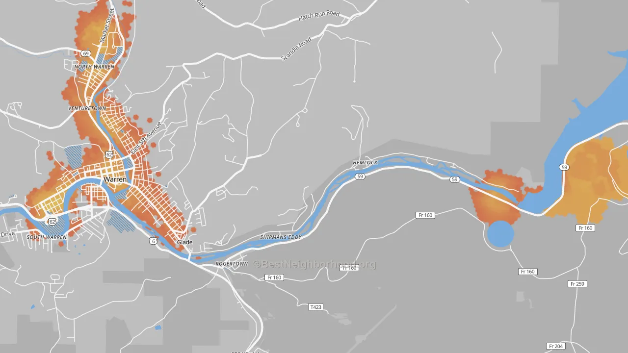 Bike Grade map of Hemlock, PA