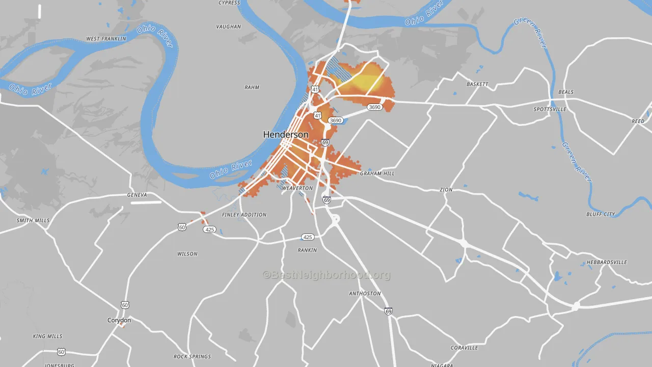 Bike Grade map of Henderson County, KY