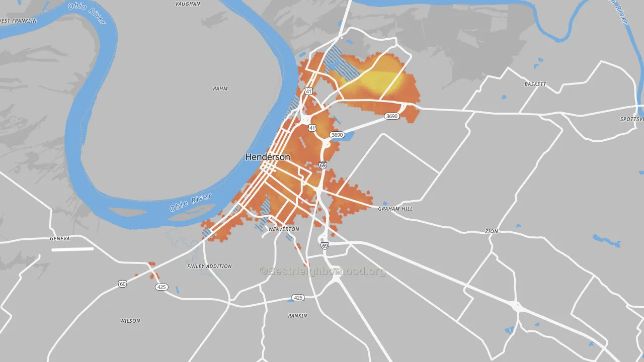Bike Grade map of Henderson, KY