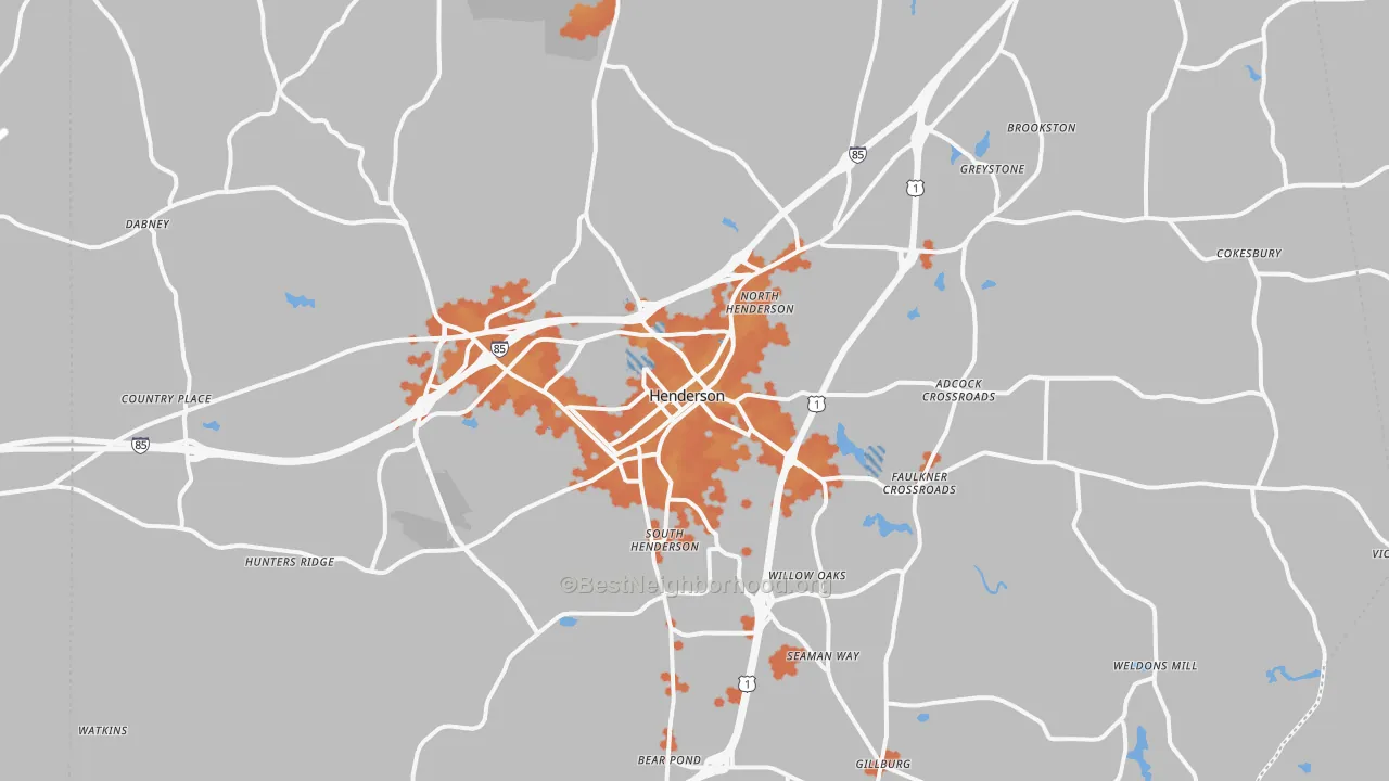 Bike Grade map of Henderson, NC