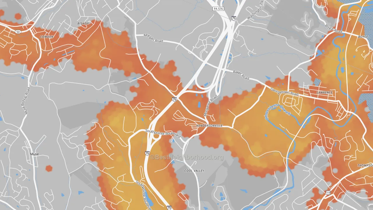 Bike Grade map of Hendersonville, PA