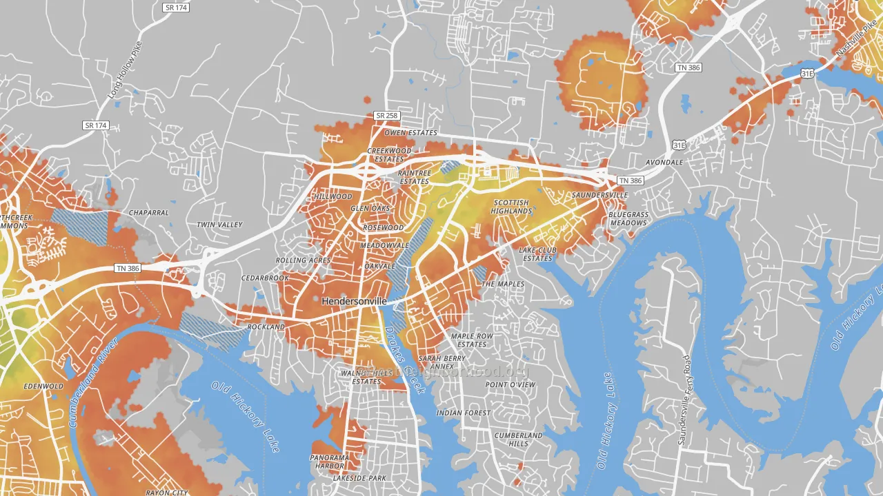 Bike Grade map of Hendersonville, TN