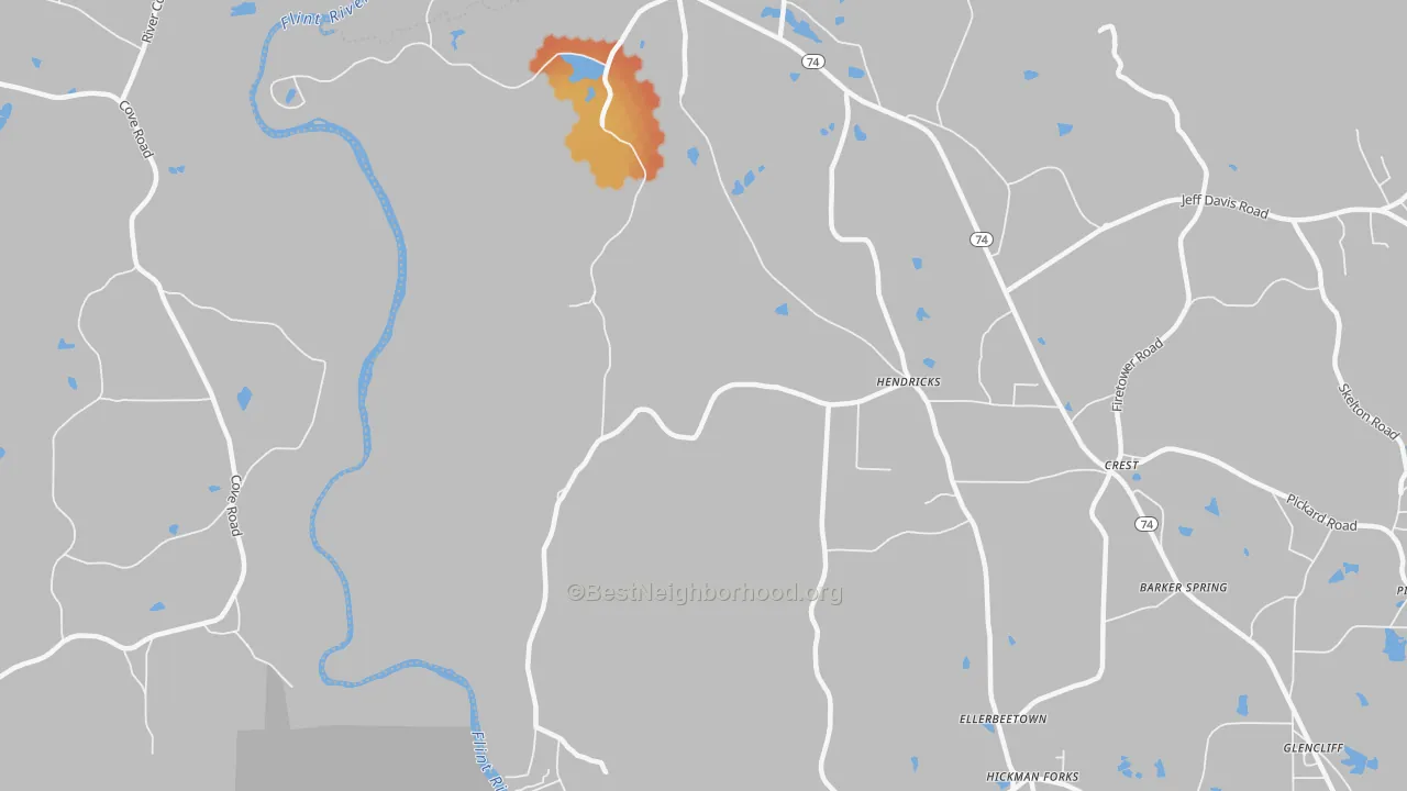 Bike Grade map of Hendricks, GA