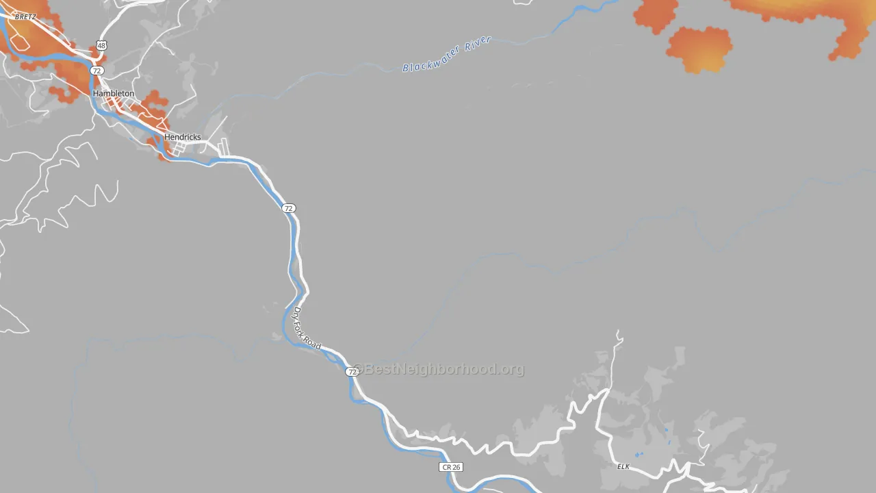 Bike Grade map of Hendricks, WV