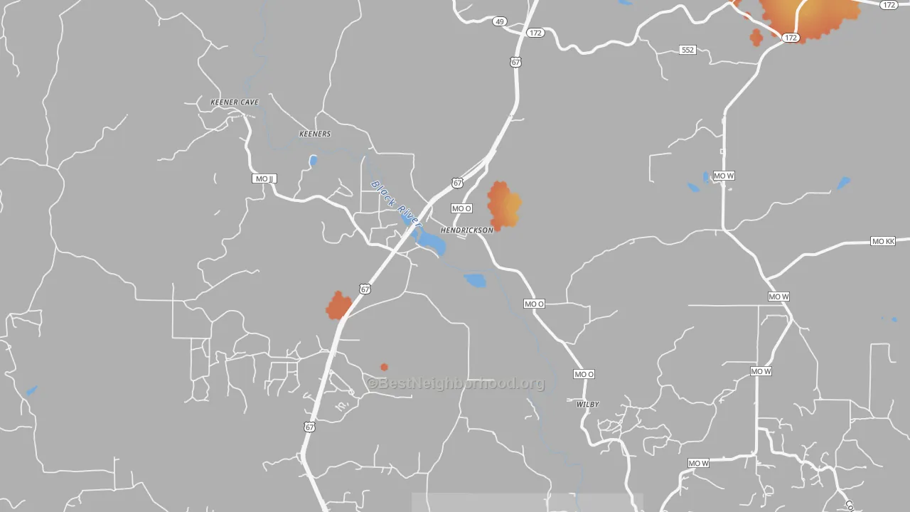 Bike Grade map of Hendrickson, MO