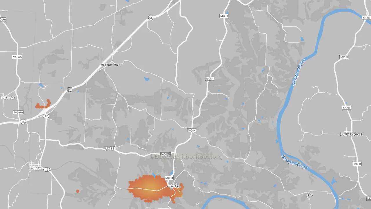 Bike Grade map of Henley, MO