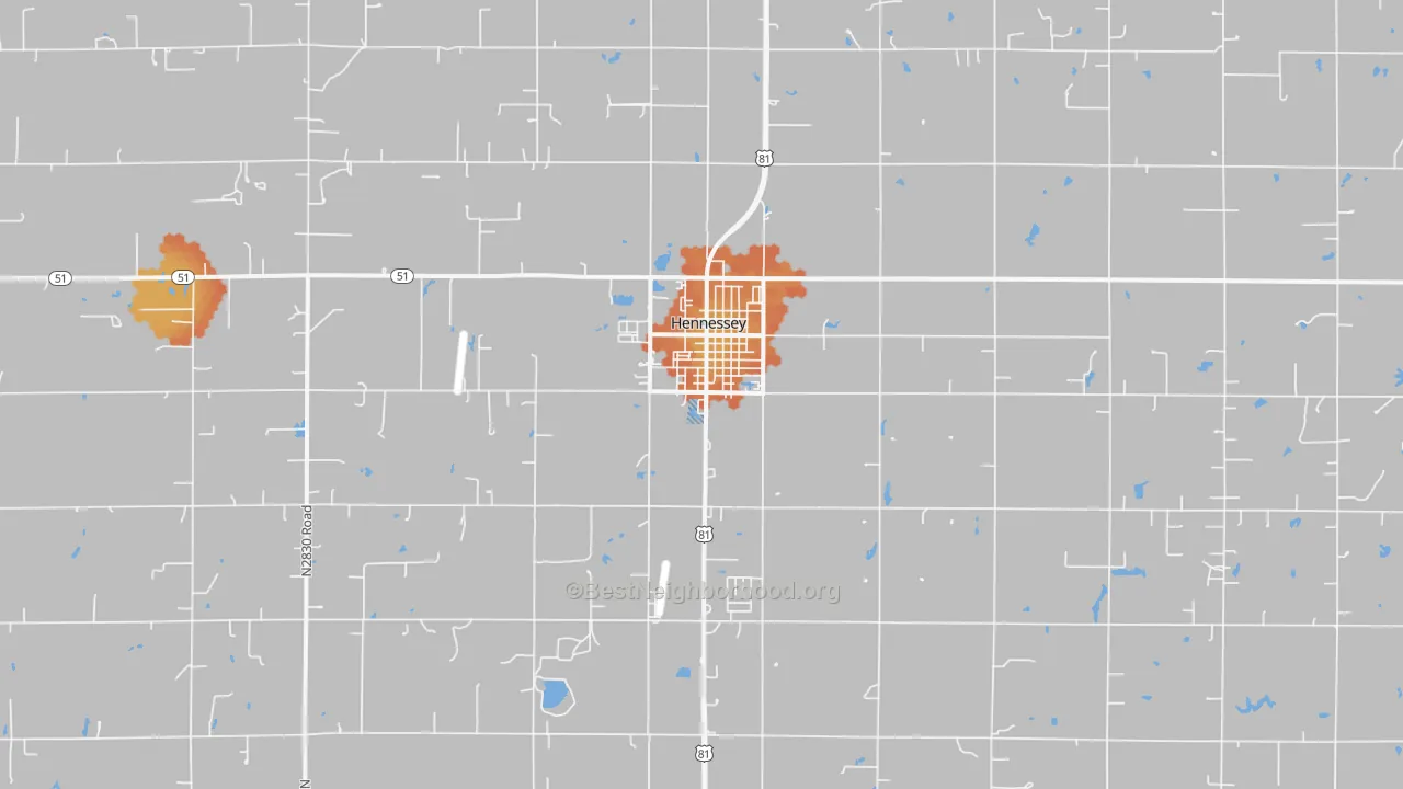 Bike Grade map of Hennessey, OK