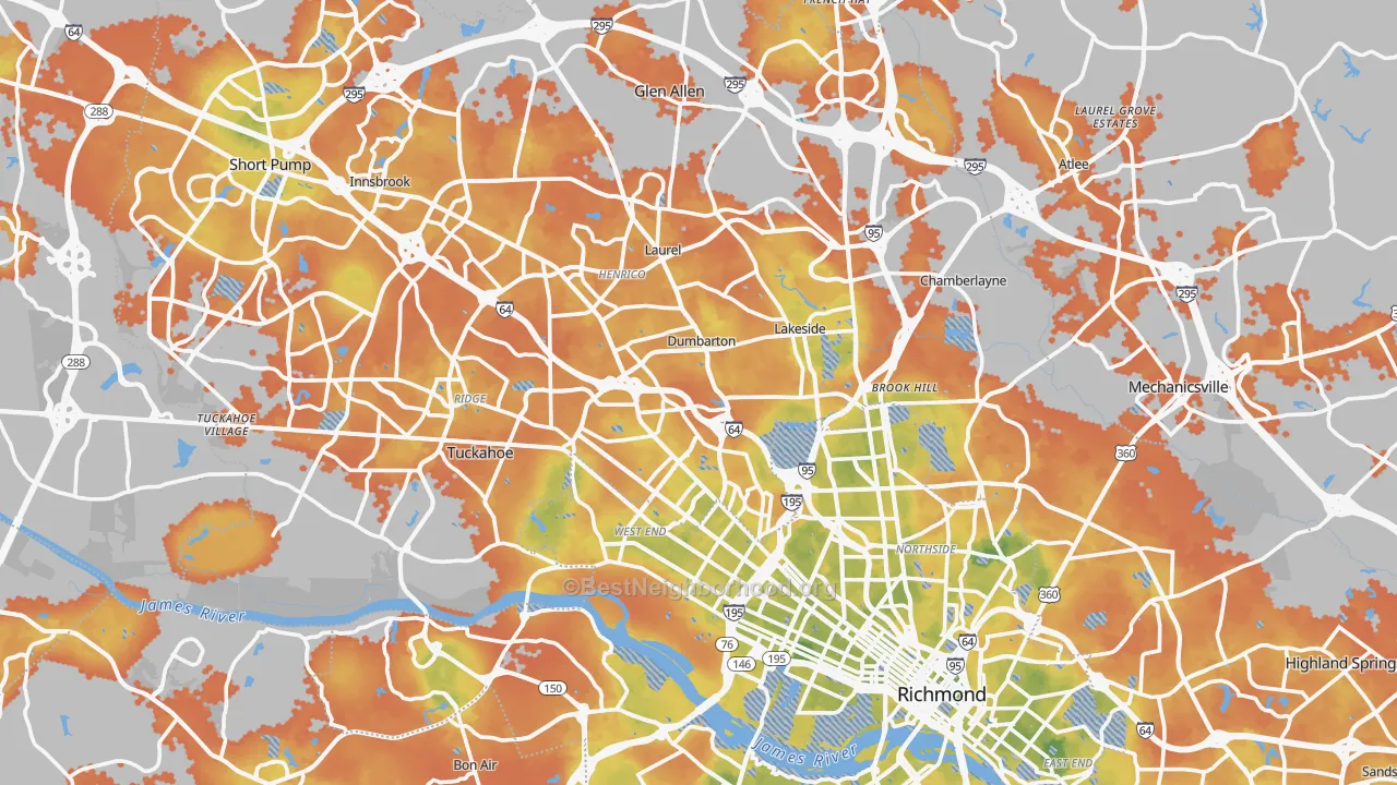 Bike Grade map of Henrico County, VA