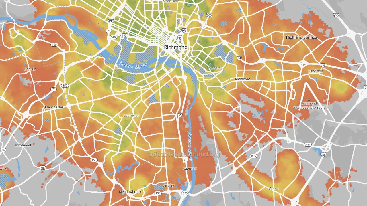 Bike Grade map of Henrico, VA