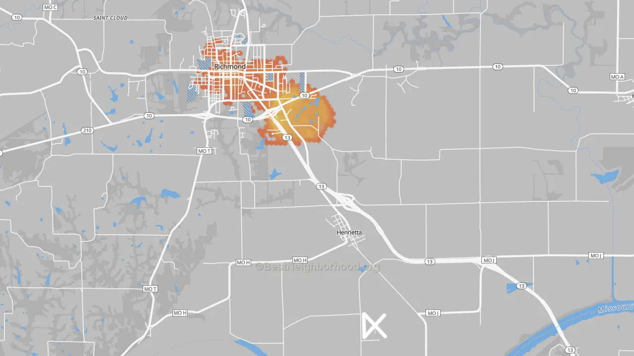 Bike Grade map of Henrietta, MO