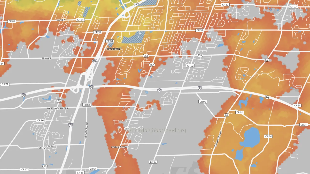 Bike Grade map of Henrietta, NY