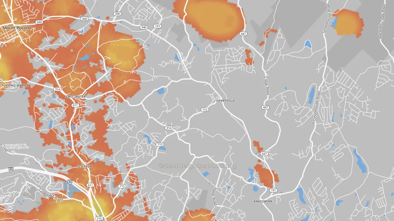 Bike Grade map of Henryville, PA
