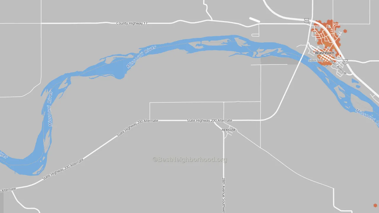 Bike Grade map of Hensler, ND