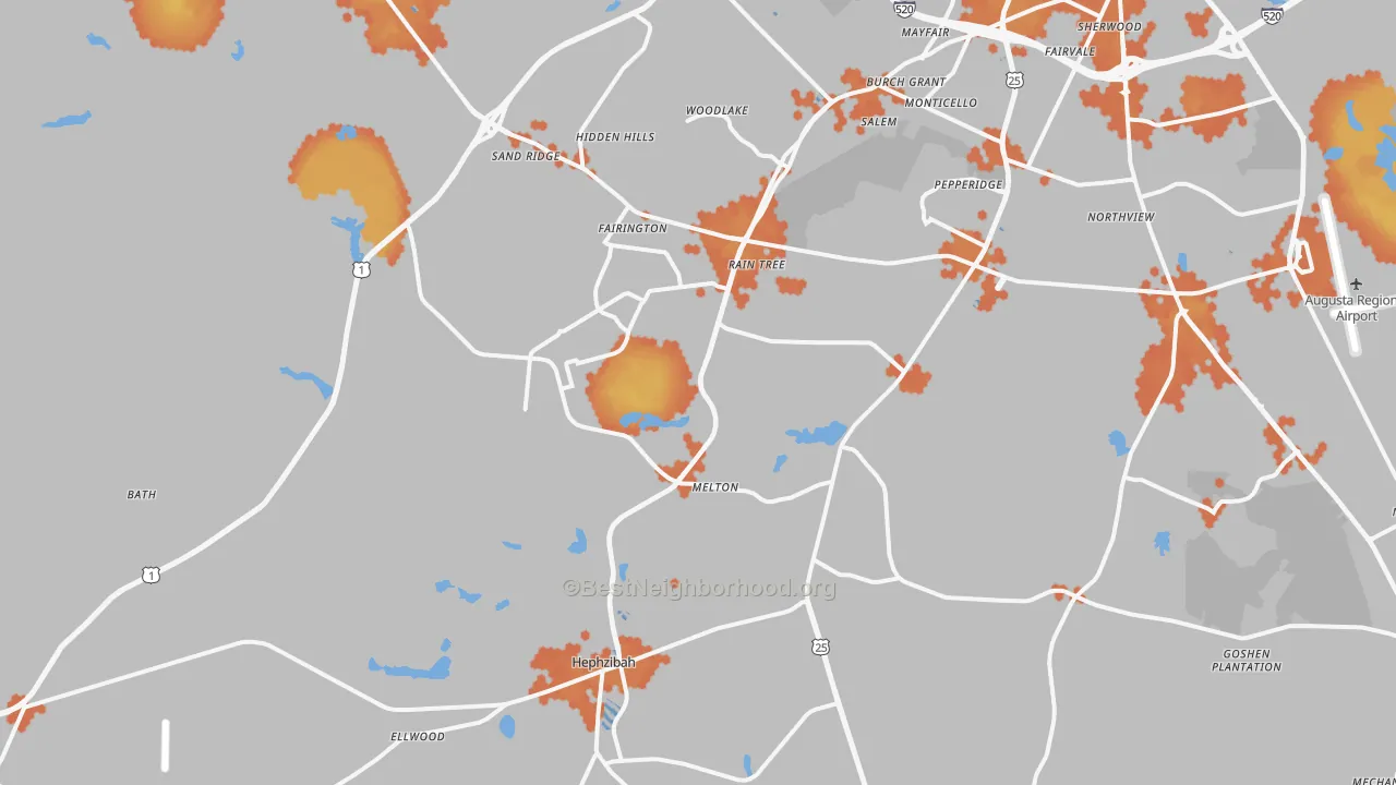 Bike Grade map of Hephzibah, GA