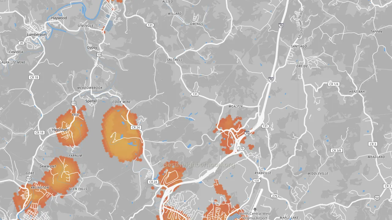 Bike Grade map of Hepzibah, WV