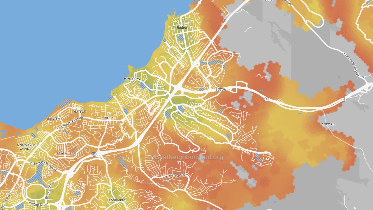 Bike Grade map of Hercules, CA