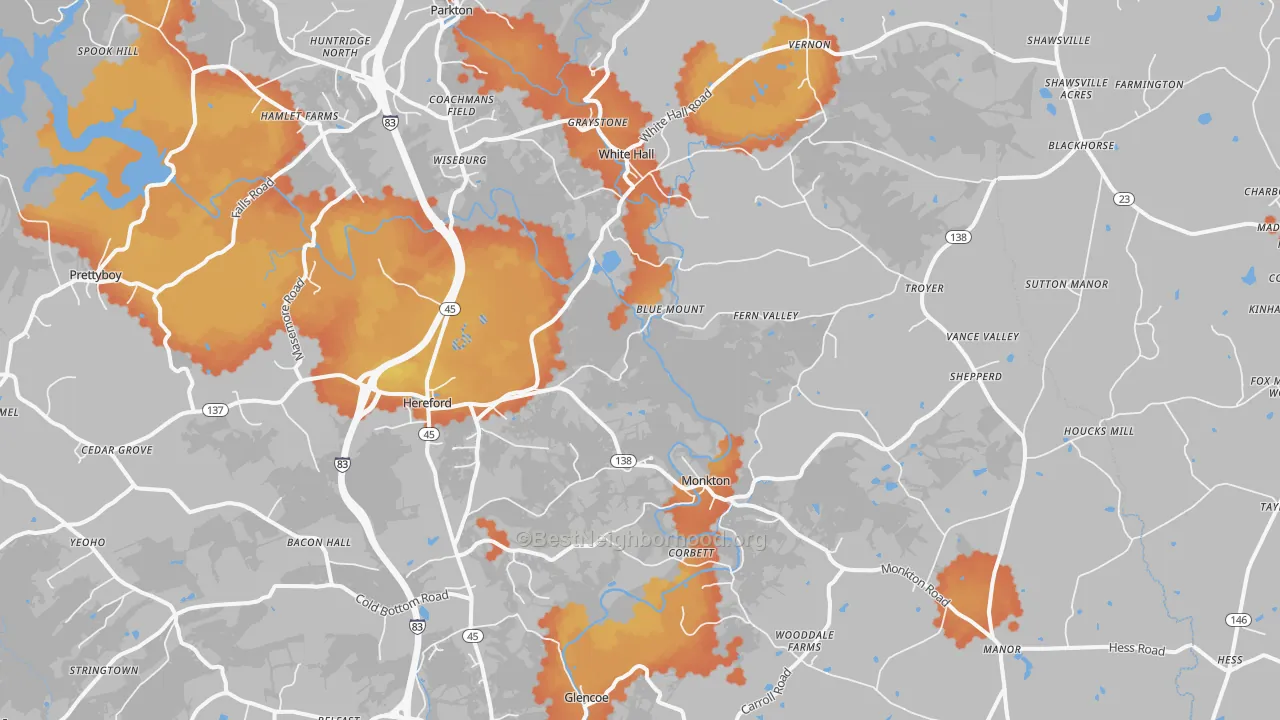 Bike Grade map of Hereford, MD