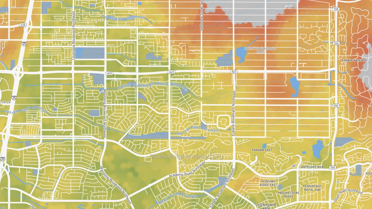 Bike Grade map of Heritage East, Albuquerque, NM