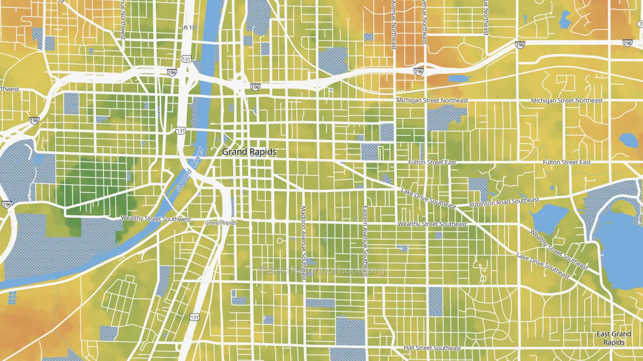 Bike Grade map of Heritage Hill, Grand Rapids, MI