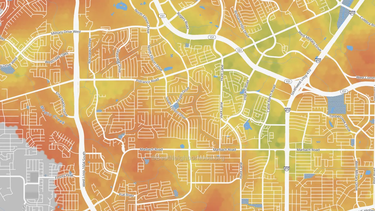 Bike Grade map of Heritage, San Antonio, TX
