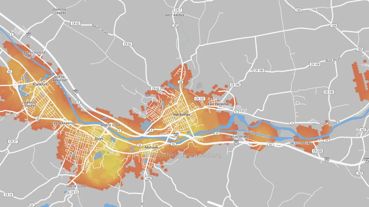 Bike Grade map of Herkimer, NY