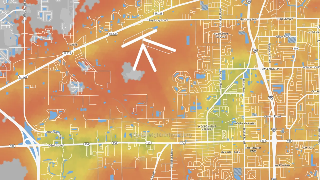 Bike Grade map of Herlong, Jacksonville, FL