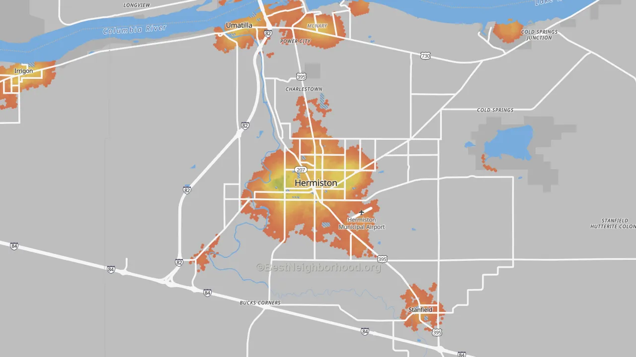 Bike Grade map of Hermiston, OR