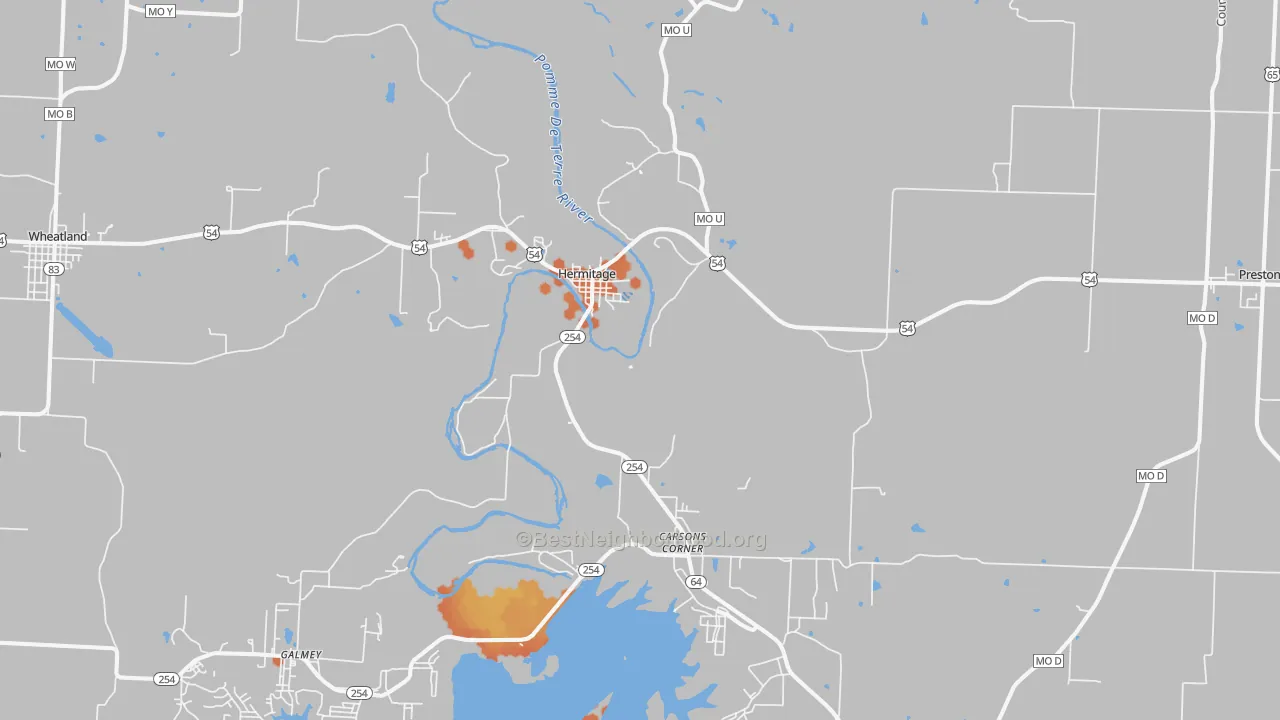 Bike Grade map of Hermitage, MO