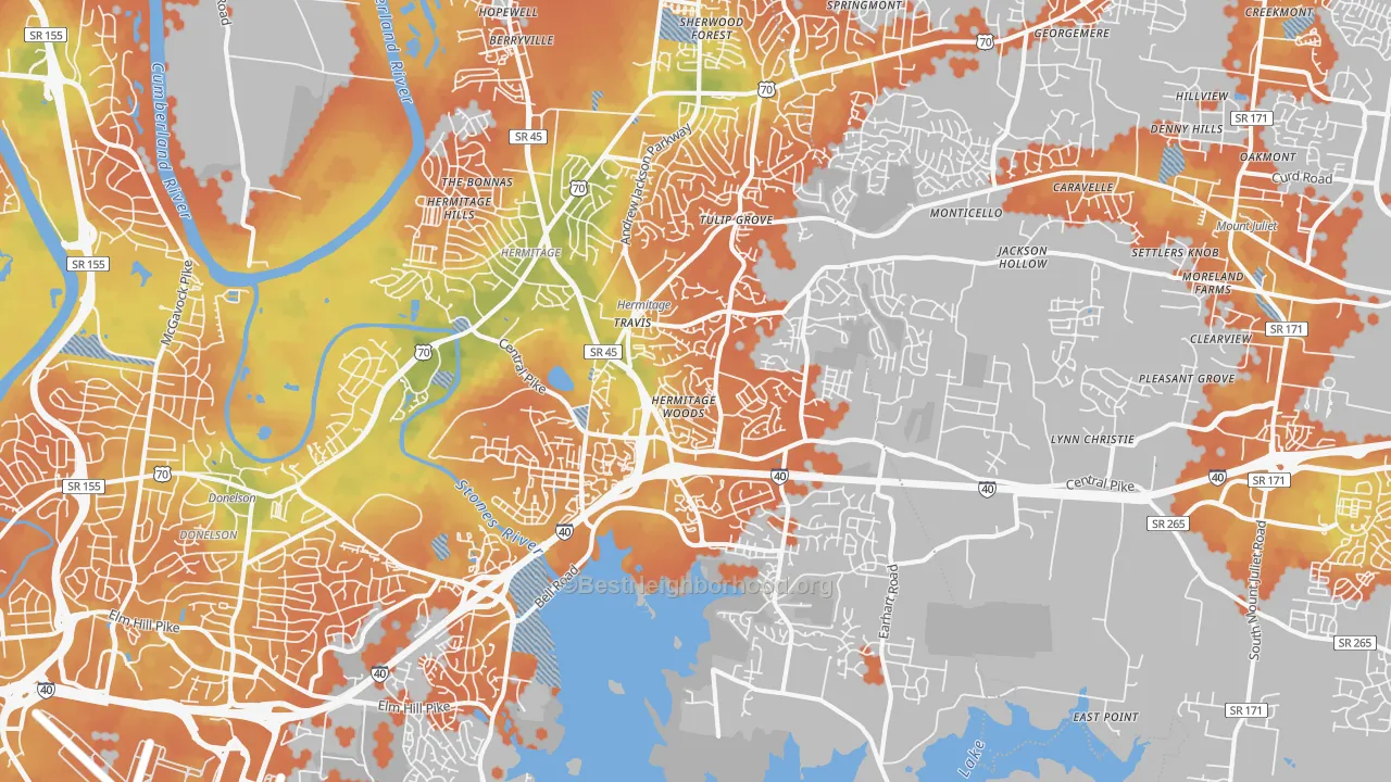 Bike Grade map of Hermitage, TN