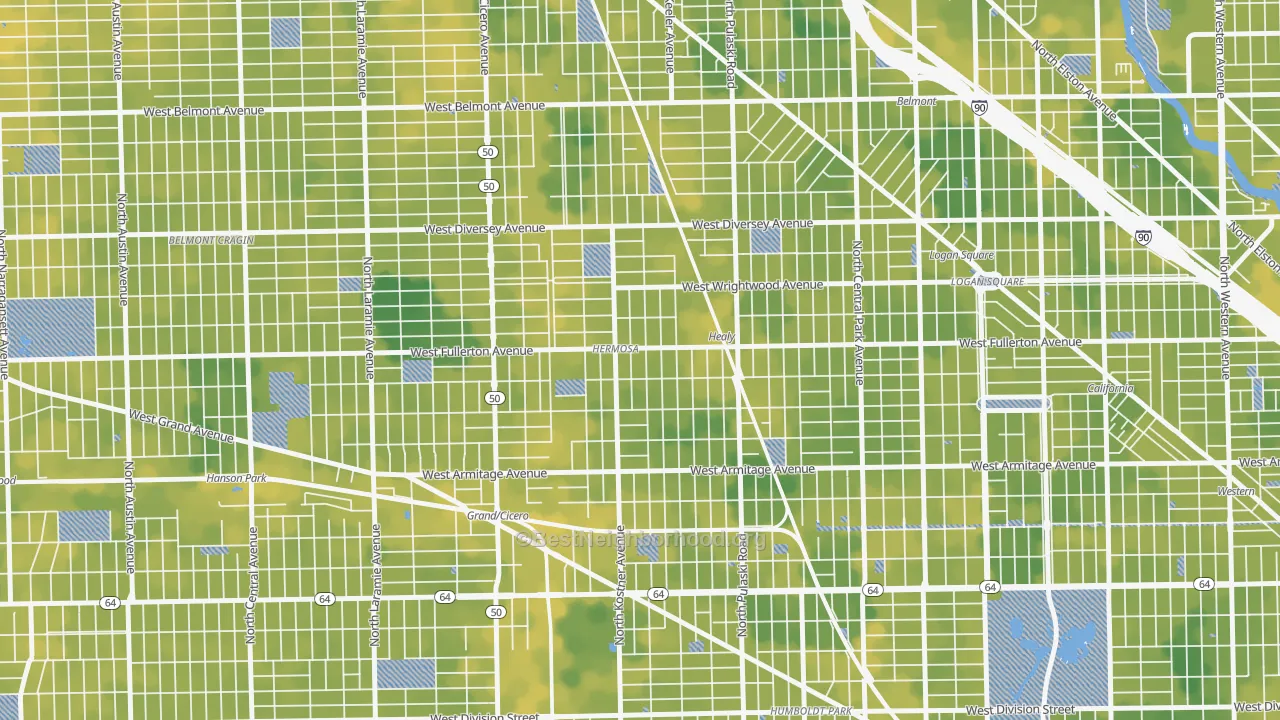 Bike Grade map of Hermosa, Chicago, IL
