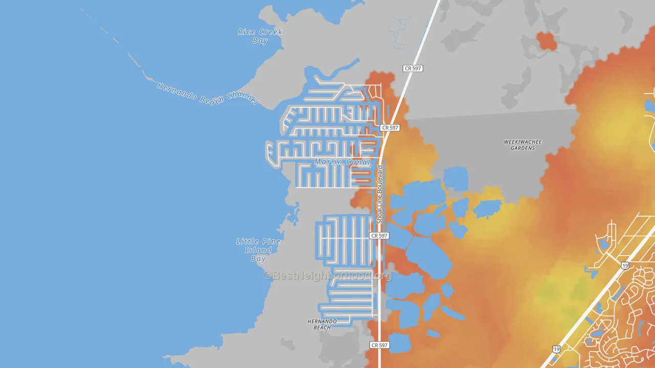 Bike Grade map of Hernando Beach, FL