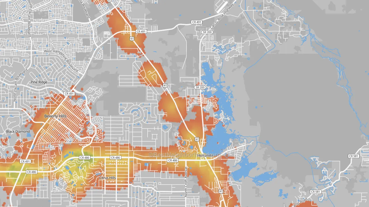 Bike Grade map of Hernando, FL