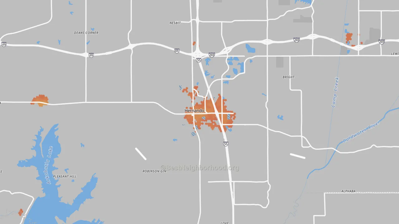 Bike Grade map of Hernando, MS