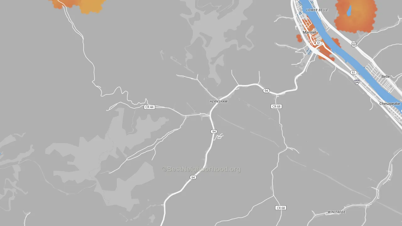 Bike Grade map of Hernshaw, WV