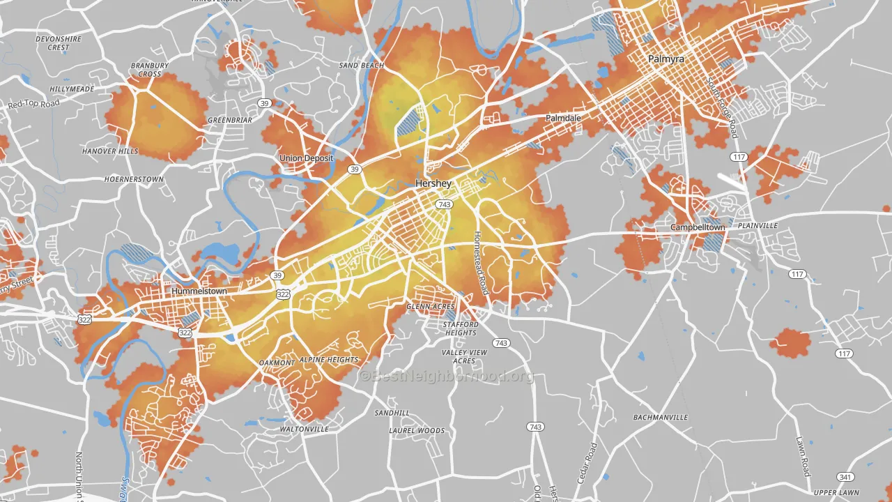 Bike Grade map of Hershey, PA