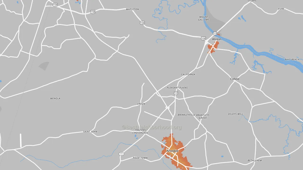 Bike Grade map of Hertford County, NC