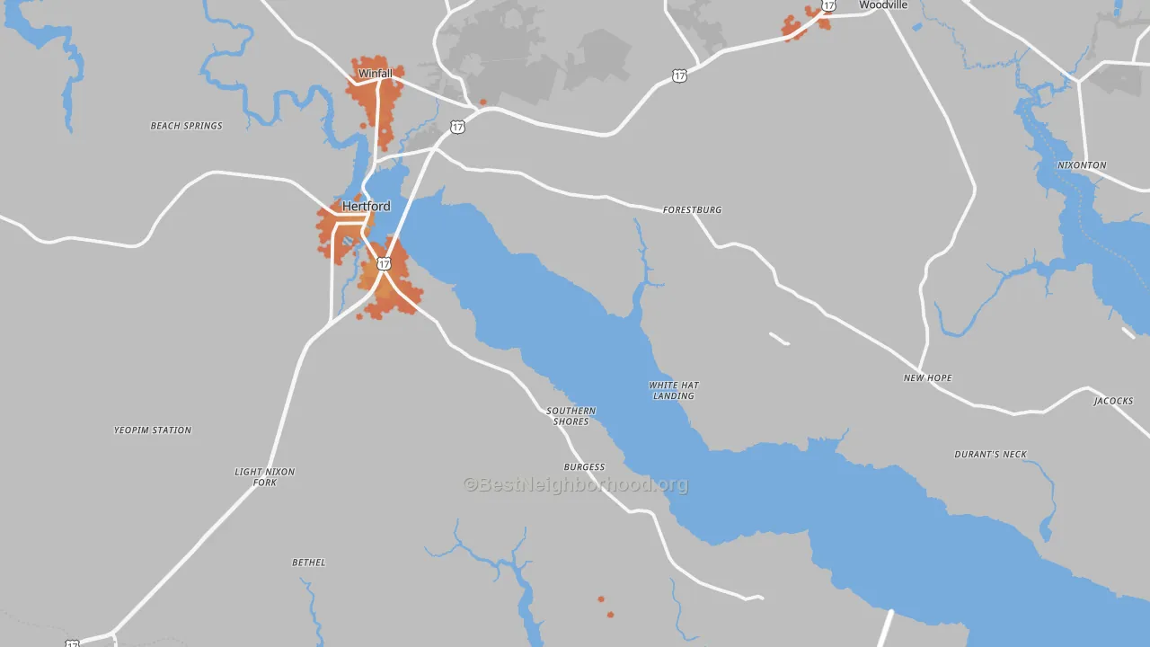 Bike Grade map of Hertford, NC