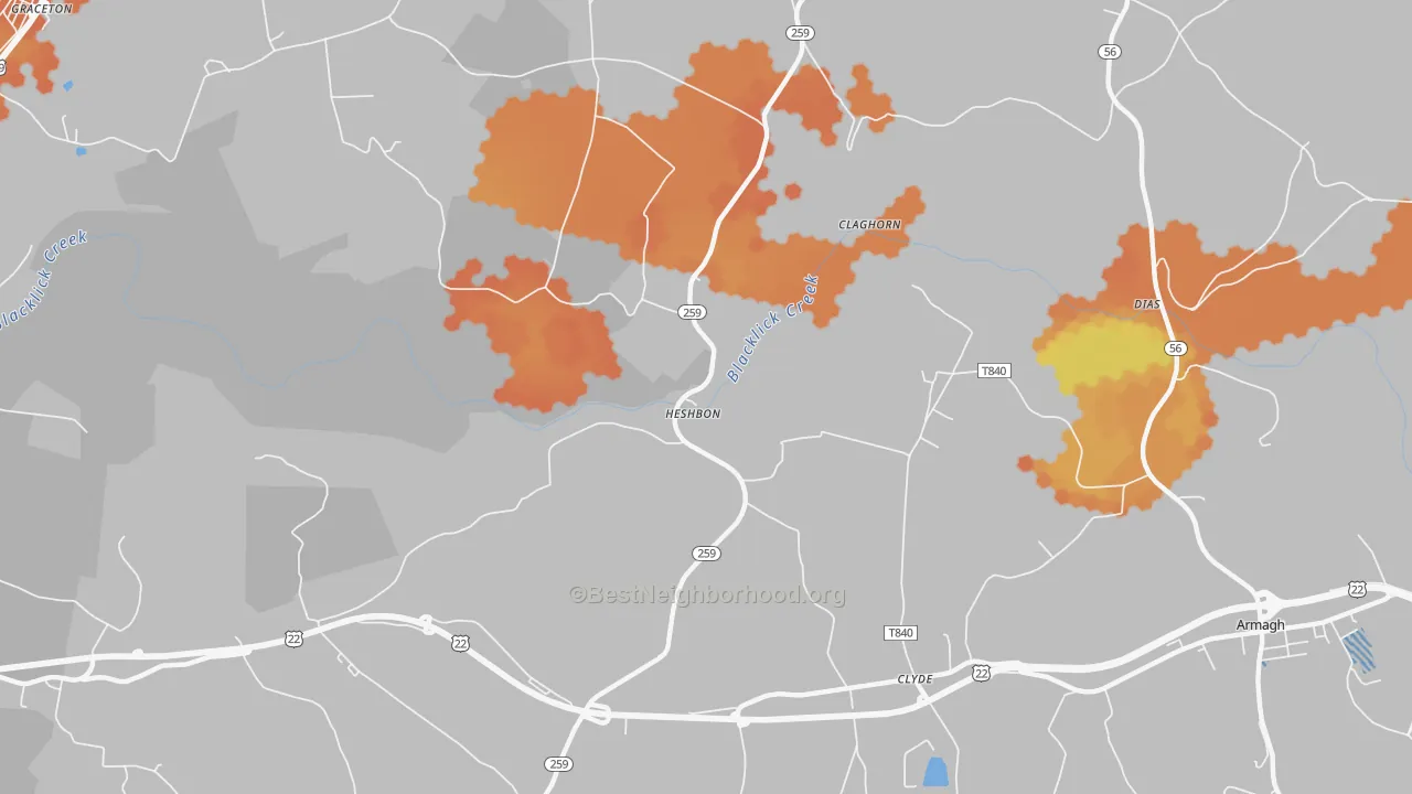 Bike Grade map of Heshbon, PA