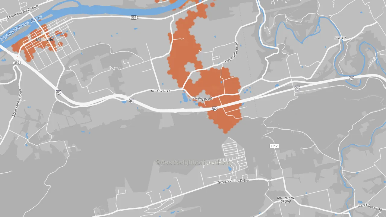Bike Grade map of Hetlerville, PA