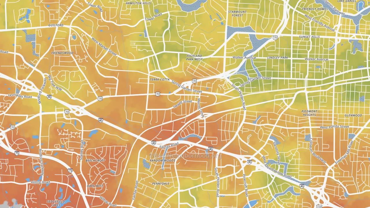 Bike Grade map of Hewitt Area, Greensboro, NC
