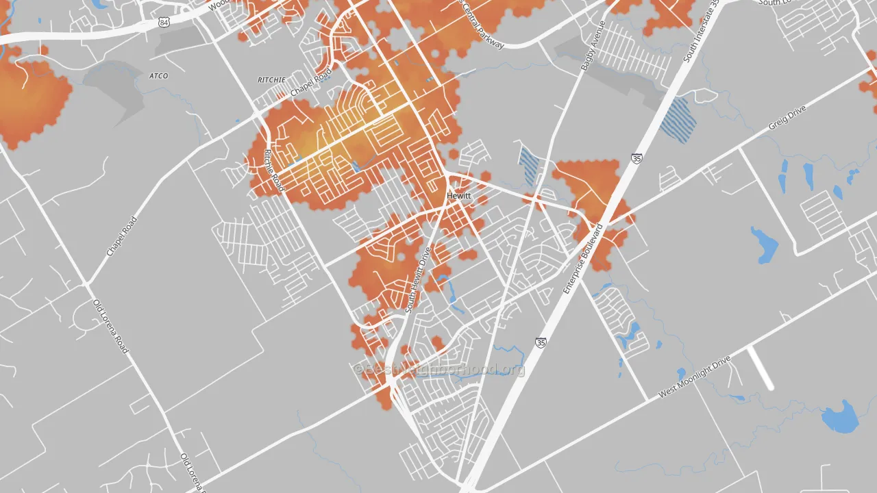 Bike Grade map of Hewitt, TX