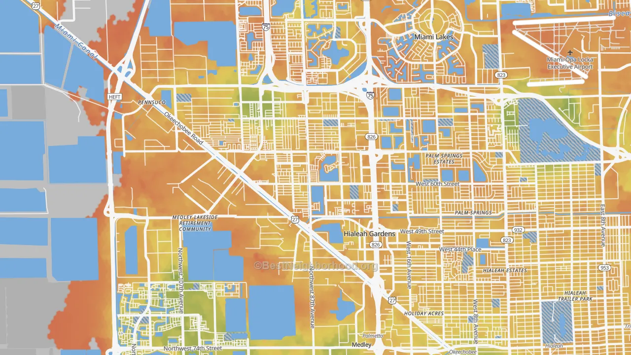 Bike Grade map of Hialeah Gardens, FL