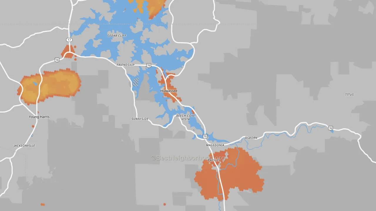 Bike Grade map of Hiawassee, GA