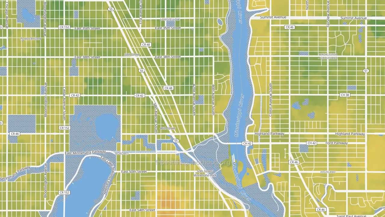 Bike Grade map of Hiawatha, Minneapolis, MN